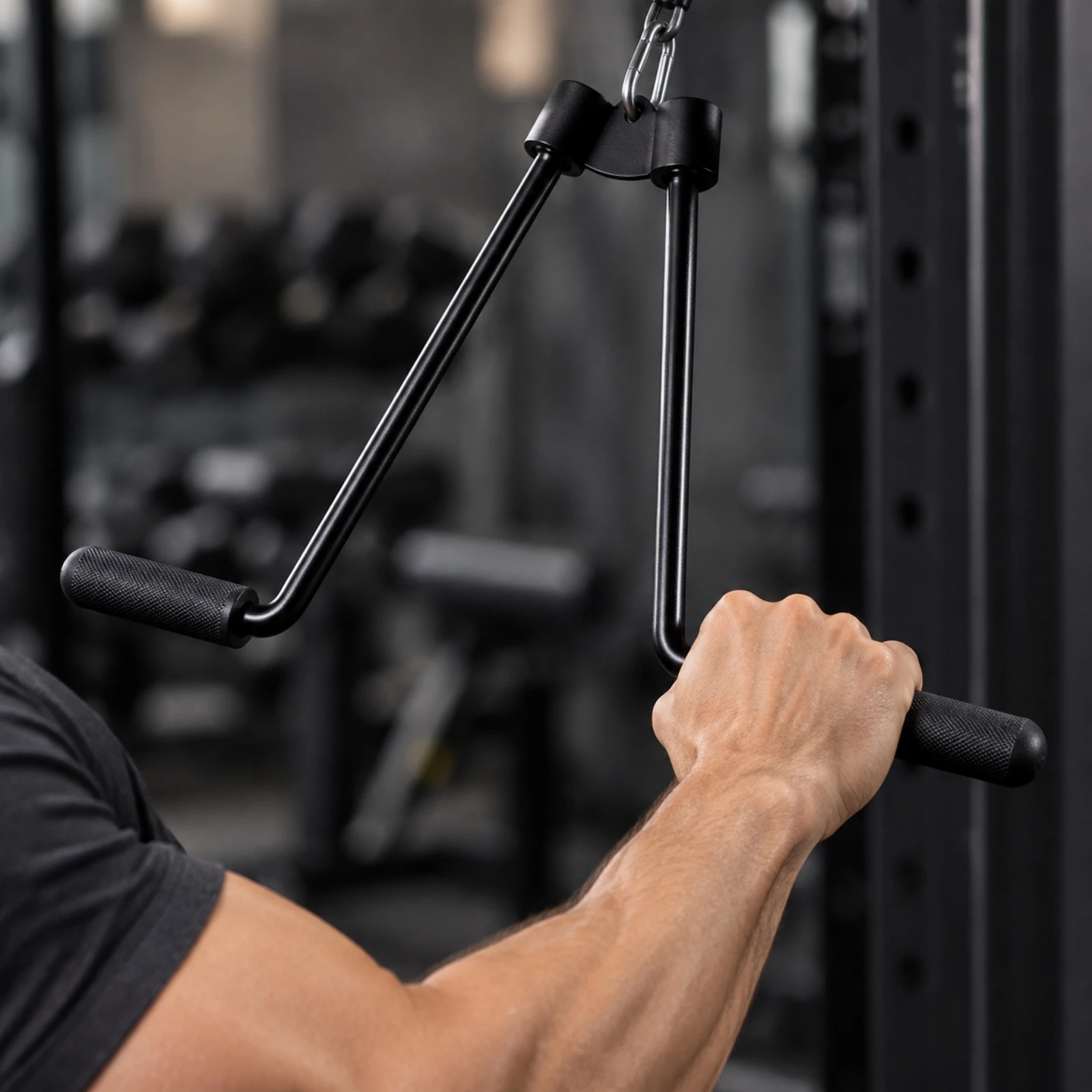 Press-down Handle Attachment Heavy Duty Lat Pull-down Handle with Carabiner Secure Twin Padded Grip Cable Attachment for Home