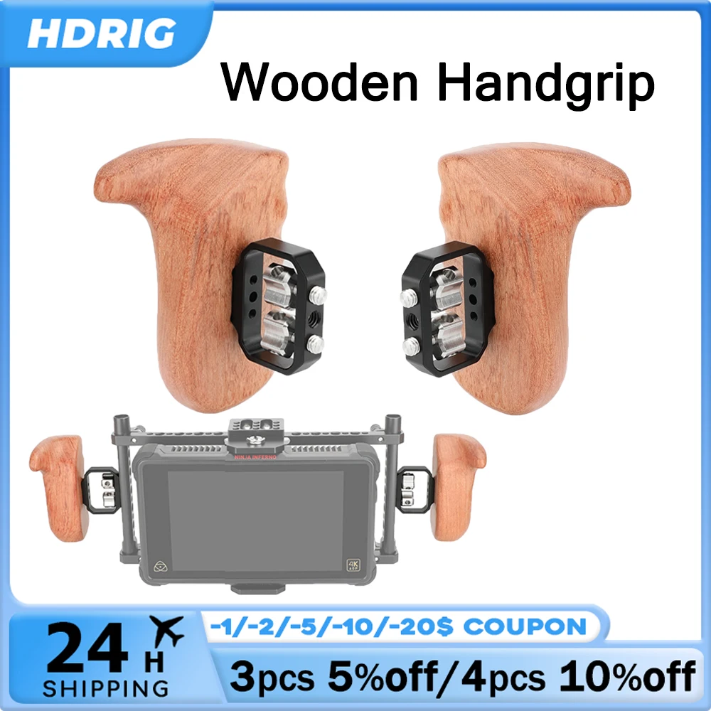 

HDRig Camera Wooden Handgrip with 1/4" Screws to connect, for Camera Cage Shoulder Rig Monitor Cage for Sony Canon Nikon