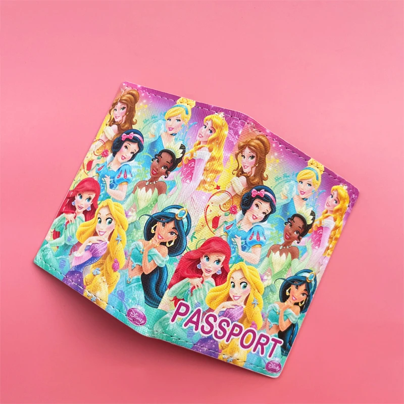 Disney Princess Passport Cover para meninos e meninas, caso multifuncional, organizador do cartão de crédito, titular do passaporte, ID Card,