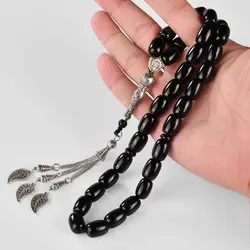Tasbih Hot Sale 33 Beads Rosary Black Agate Muslim Tasbih Prayer Beads Misbah