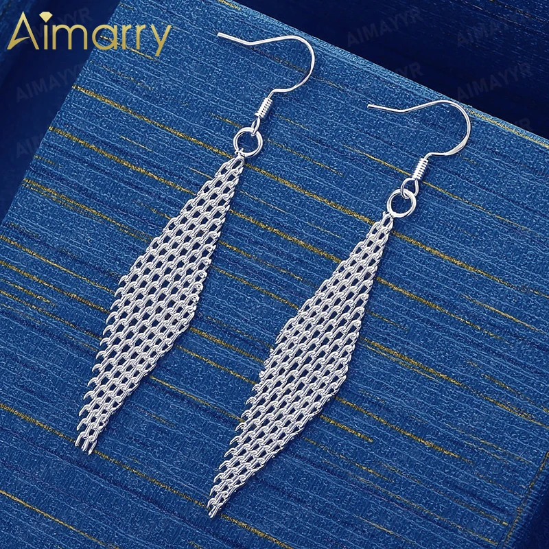 925 Sterling Silver Mesh Woven Tassel Earrings for Women's Parties Banquets Engagements Weddings High-quality Fashion Jewelry