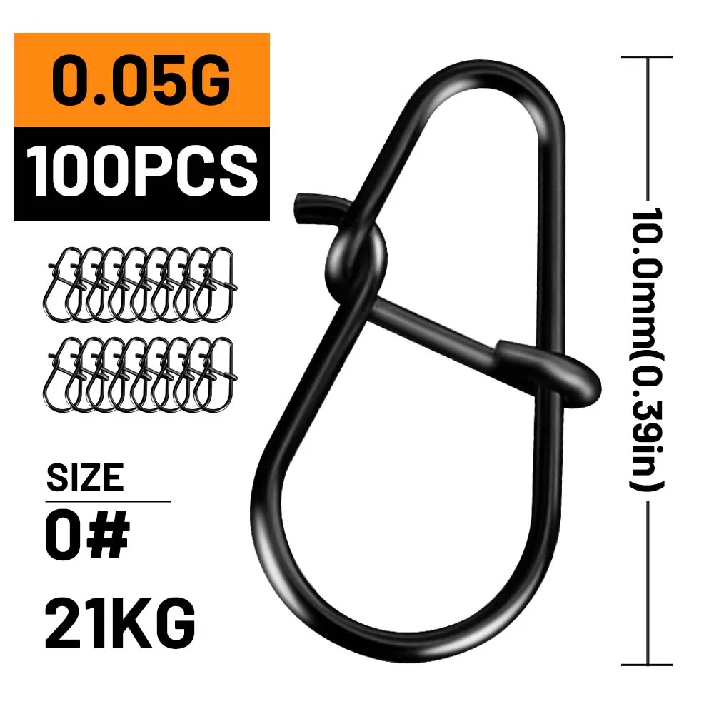 ZUKIBO 50/100 Stück Köderverbinder, schwarz, drehbar, Edelstahl, langlebig, Hakenverbinder, Clip, Angelzubehör gegen Meerwasser