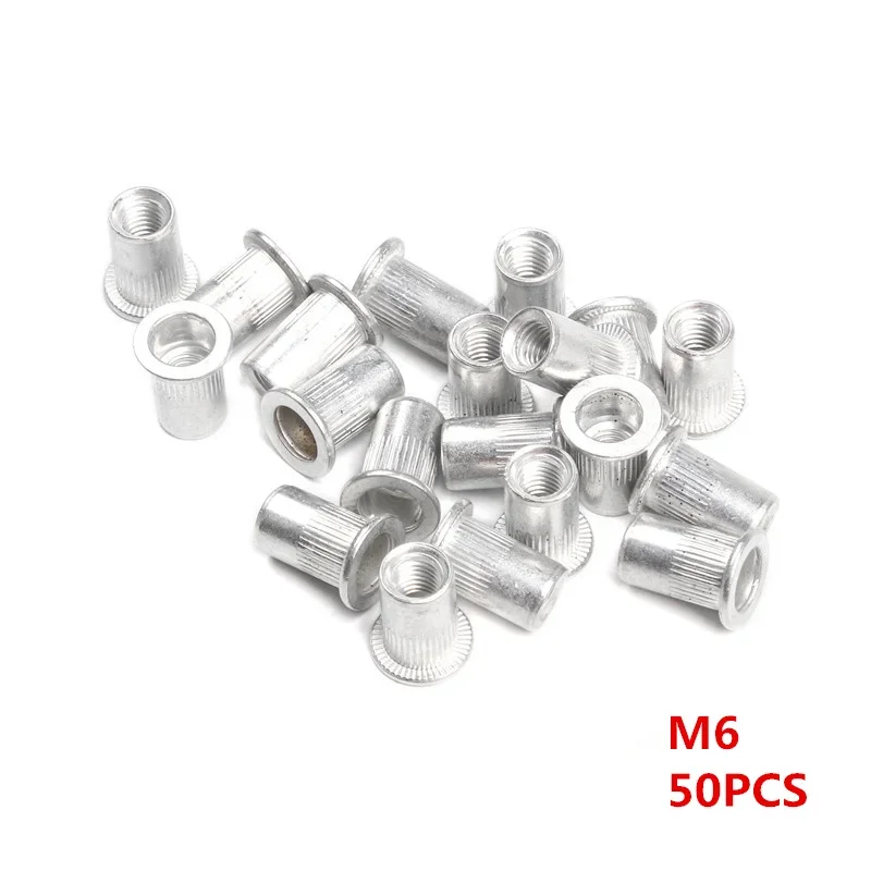50pcs 10Pcs Rivet Nut M3 M4 M5 M6 M8 M10 M12 Aluminum Alloy Rivnut Flat Head Threaded Rivet Insert Nutsert Cap Nuts