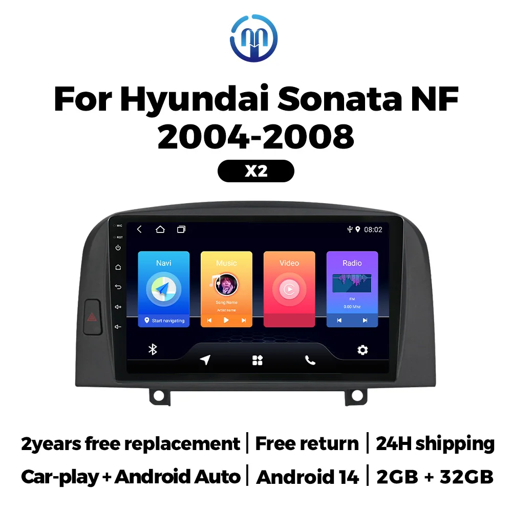 Android 14 9Inch 2+32G Screen For Hyundai SONATA NF 2004 2005 2006 2007 2008 Car Radio Stereo Multimedia Player GPS Carplay Auto
