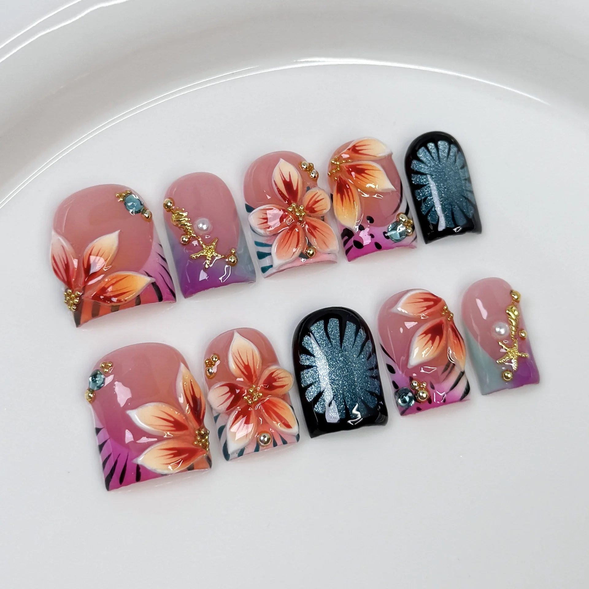 10pcs Nude Pink French Short S - Pressed Flower Art 评论和价格