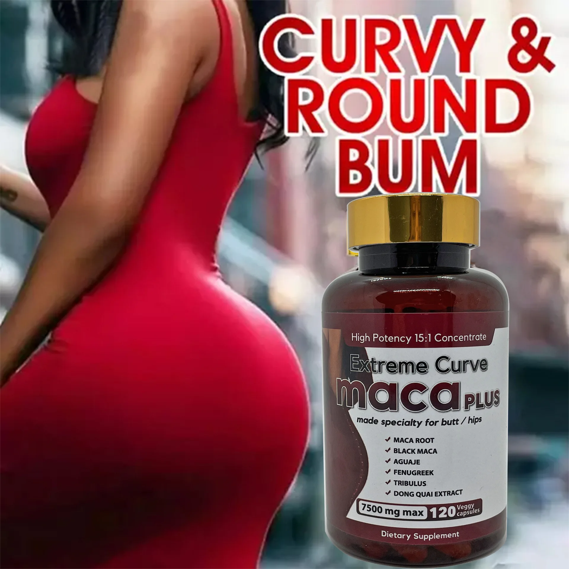 Ultimate Maca Buttock Butt Enhancement Pills Natural Herbal with Maca Root Extract Supplements - 120 Capsules