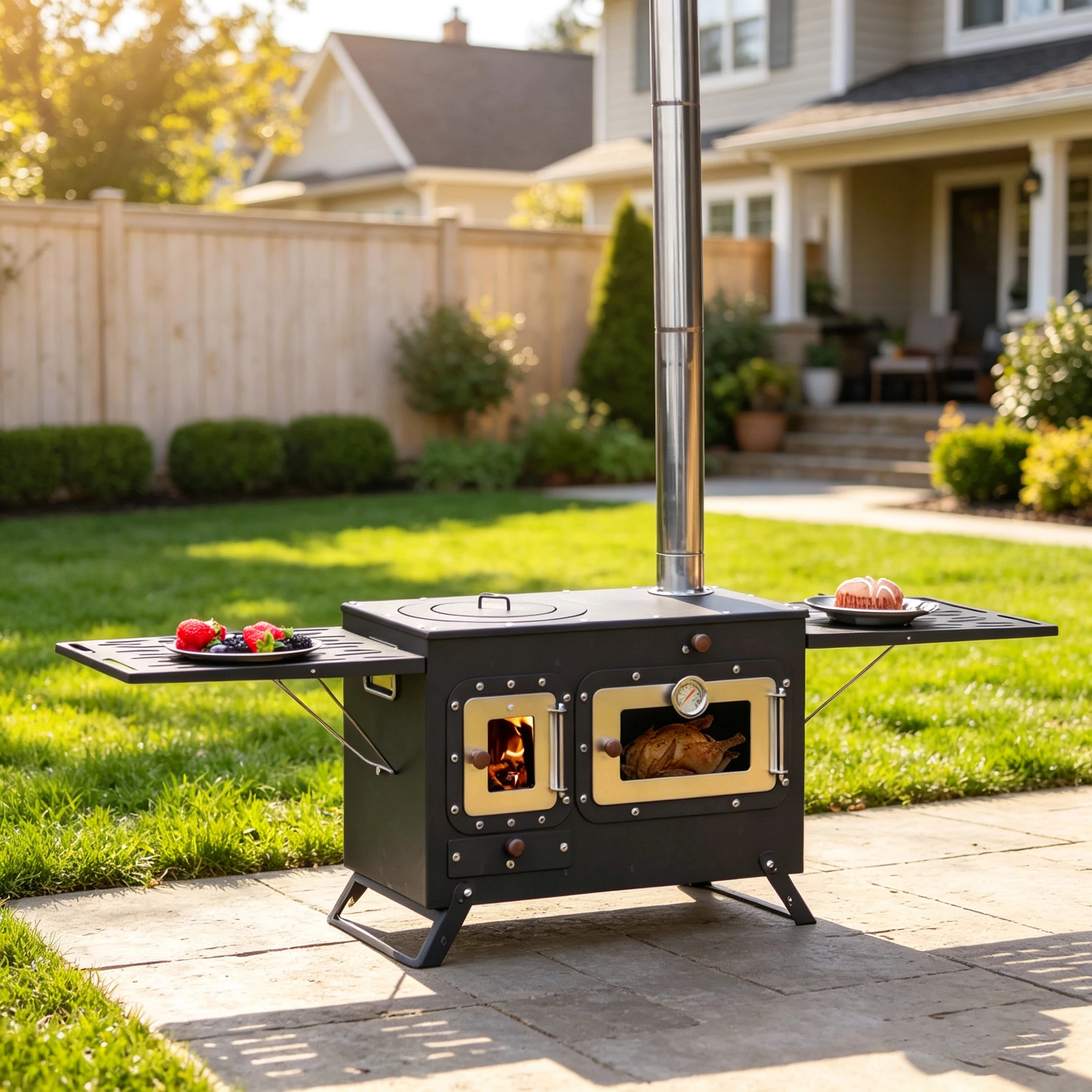 Camping Cooking Table With Windshield - SOTECH Camping Wood Burning Stove with