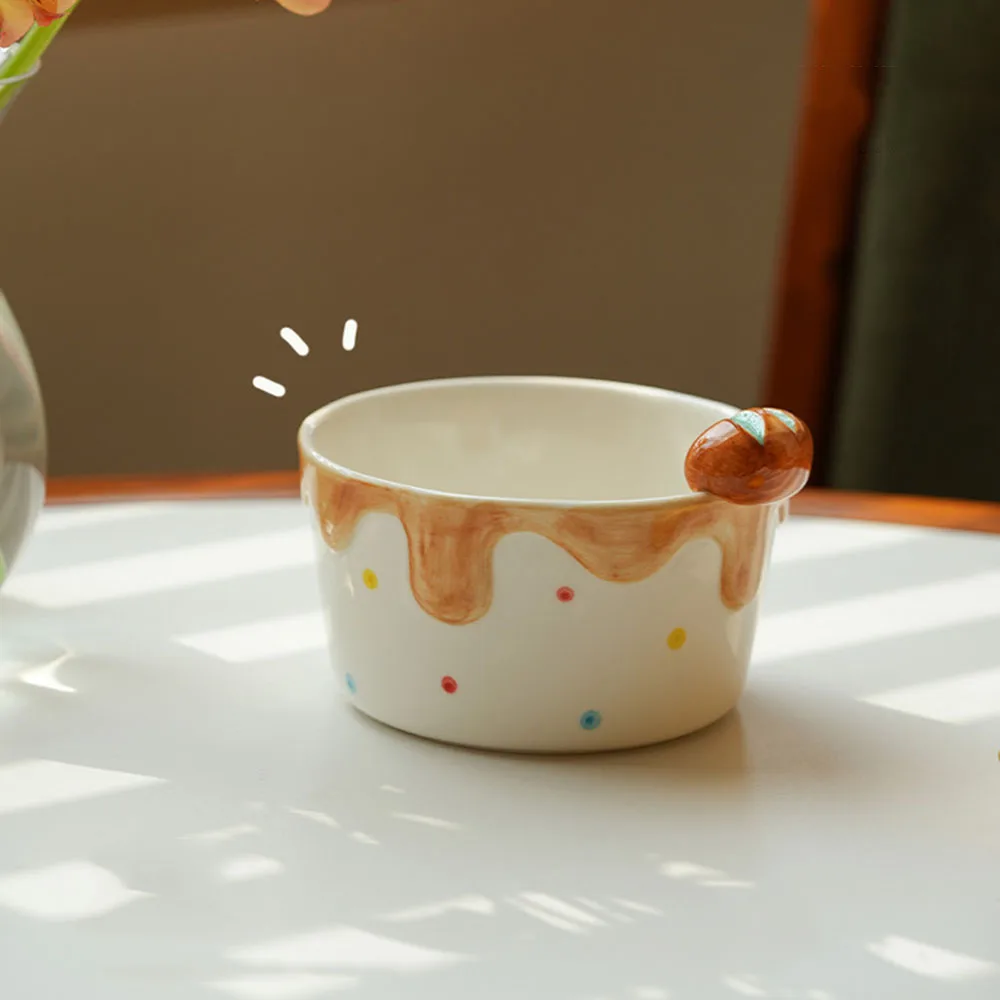 Cute Bread Relief Ceramic Bowl Safe Underglaze Household Rice Bowl Kitchen Durable Porcelain Dinner Tableware Sets Microwave Use