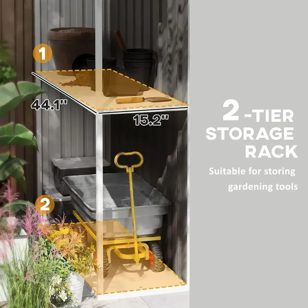 8ft x 4ft Outdoor Storage Shed with Lock, 2-Tier Rack, Air Vents, Ideal for Garden Tools, Backyard, Patio, Lawn - Warm Gray
