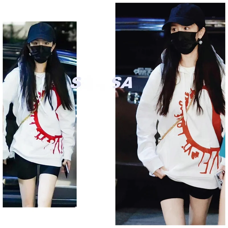 

Белая женская толстовка оверсайз с принтом, в стиле BF, для уличной моды, осень-зима, новинка, повседневная, удобная, хлопковая