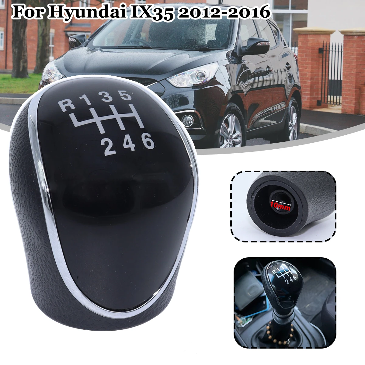 

For Hyundai IX35 6SP +R MT Gear Shift Knob GearStick Lever Pen Shifter Handball Chrome M10 Black Car Accessories 2012-2015 2016