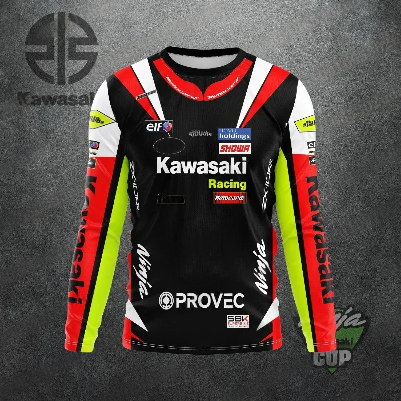 

New WSBK Kawasaki Motorcycle Riding Clothes Men's and Women's T-shirts Summer Breathable Quick Drying Long Sleeved T-shirt