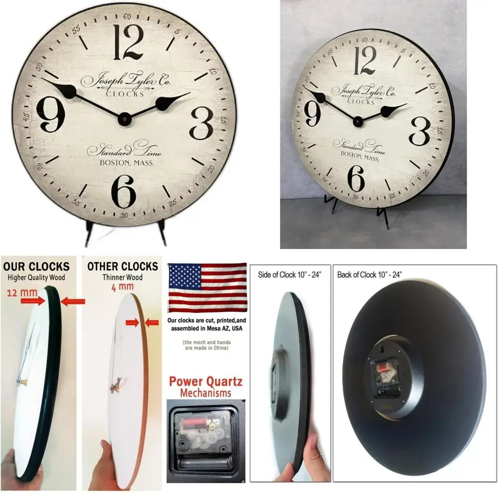 ساعة حائط صامتة غير موقوتة مصنوعة يدويًا بتصميم ريفي - صنع في الولايات المتحدة الأمريكية مع خيارات ألوان جميلة |   بوسطن ستاندرد