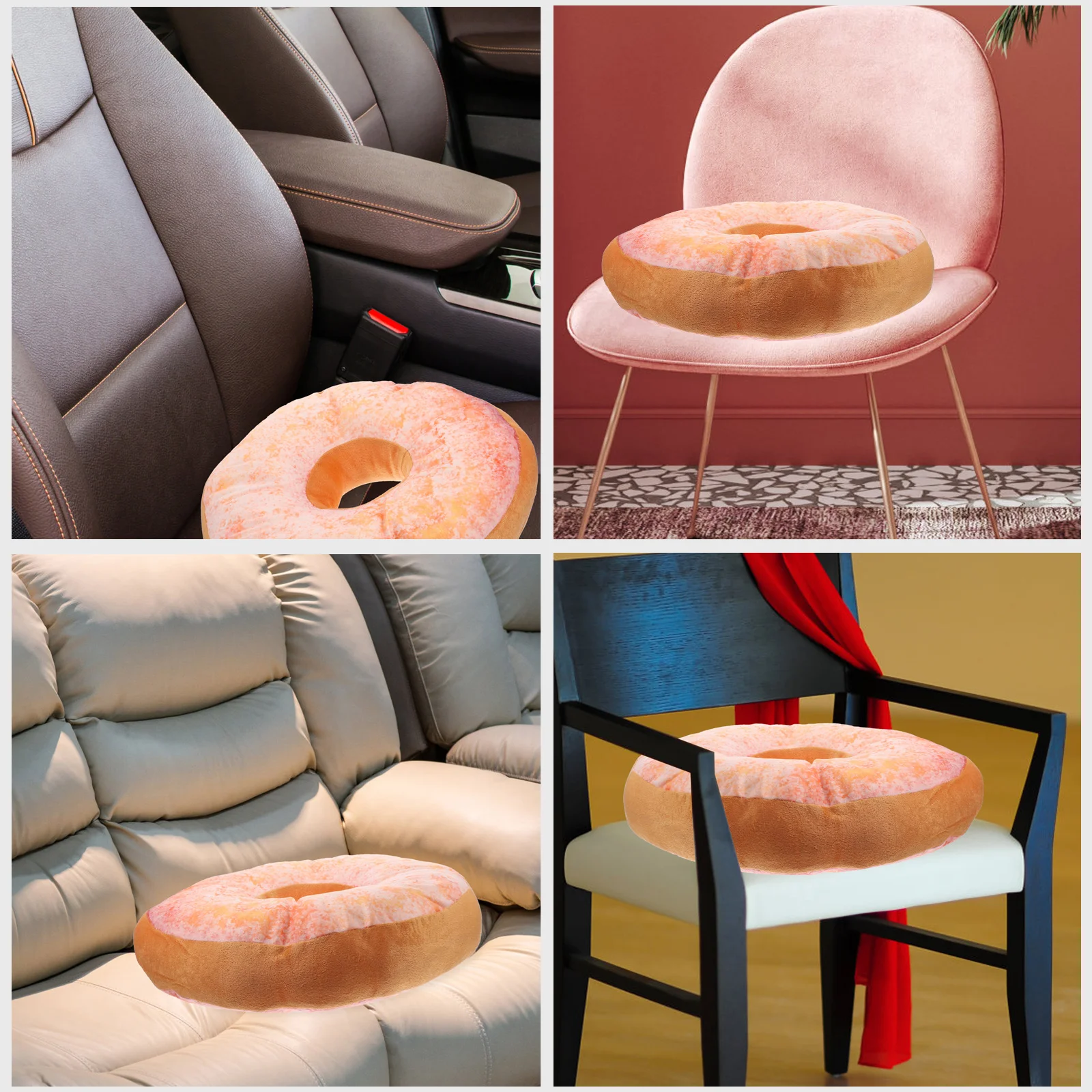 

Donut Shaped Cushion Pillow Soft Plushies Toy 3D Bread Travel Seat Backrest Home Office Car Sofa Library Party