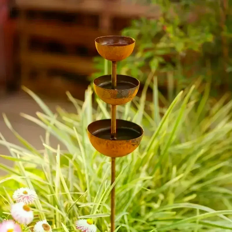 Bird Water Bath 3 Layer Rain Collector Feeder with Metal Stake BPA Free for Garden Lawn Outdoor Small Bird Care