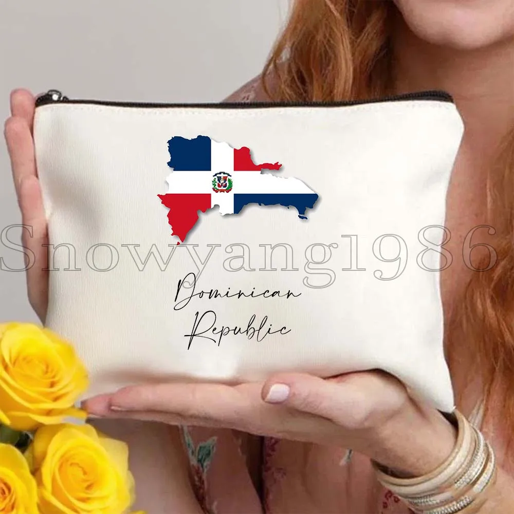Dominican Republic Flag Map Dominic Girl Santo Domingo Gifts Canvas Cosmetic Bag Storage Lipstick Makeup Bag Case Cotton Pouch