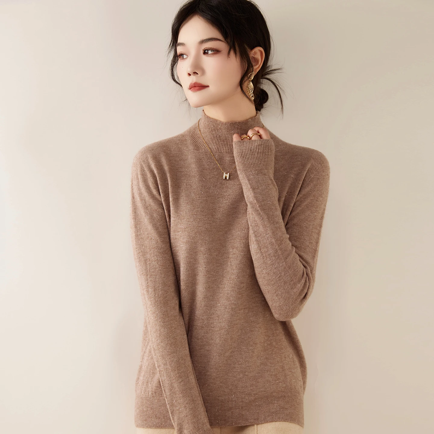 

Свитер женский, зимняя одежда 2025 года, с длинным рукавом, полувысота, с круглым вырезом, изысканная имитация кашемира, женская одежда, пуловер, блузка