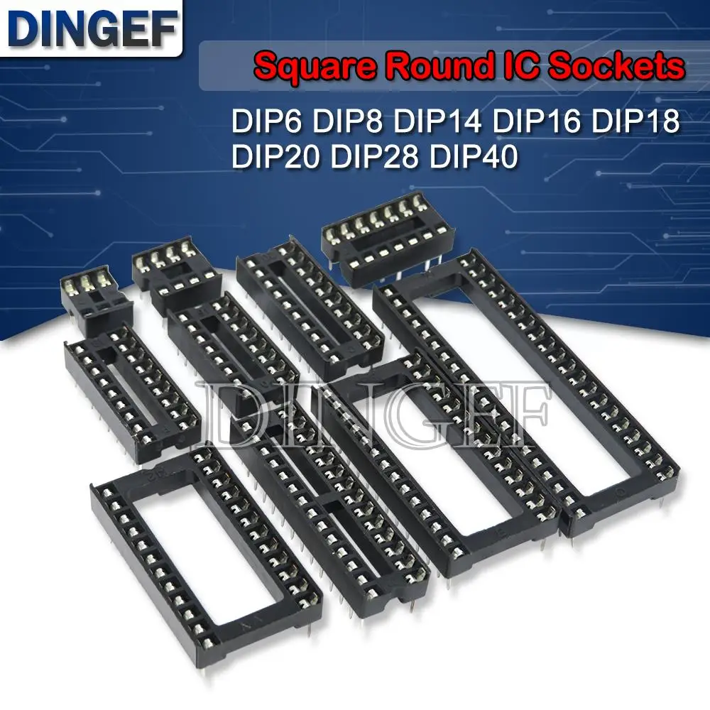 10 SZTUK Kwadratowe okrągłe gniazda IC DIP6 DIP8 DIP14 DIP16 DIP18 DIP20 DIP28 DIP40 Złącze DIP Gniazdo 6 8 14 16 18 20 24 28 40 pinów