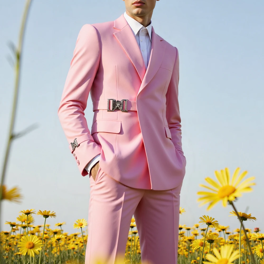 

2 Pieces Men's Suits With Belt Tuxedo Casual Slim Fit Can Be Customized Groomsmen For Wedding（Blazer+Pants）