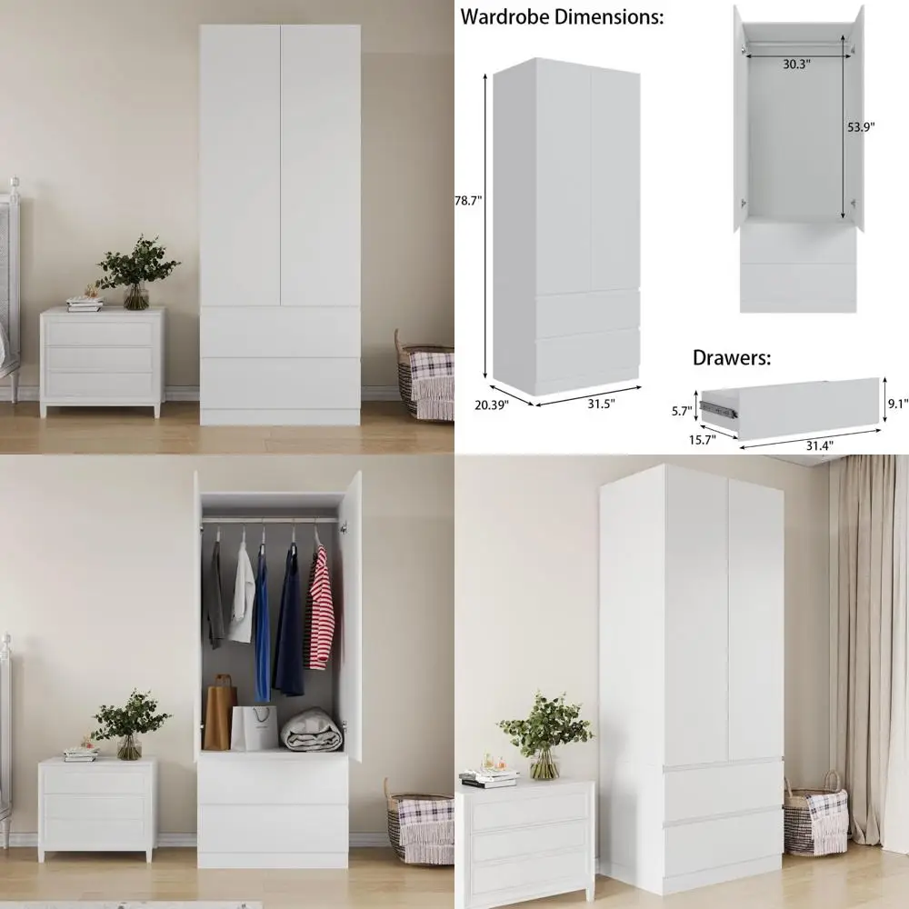 منظم خزانة غرفة النوم قائم بذاته مع قضيب تعليق وأدراج تخزين #1