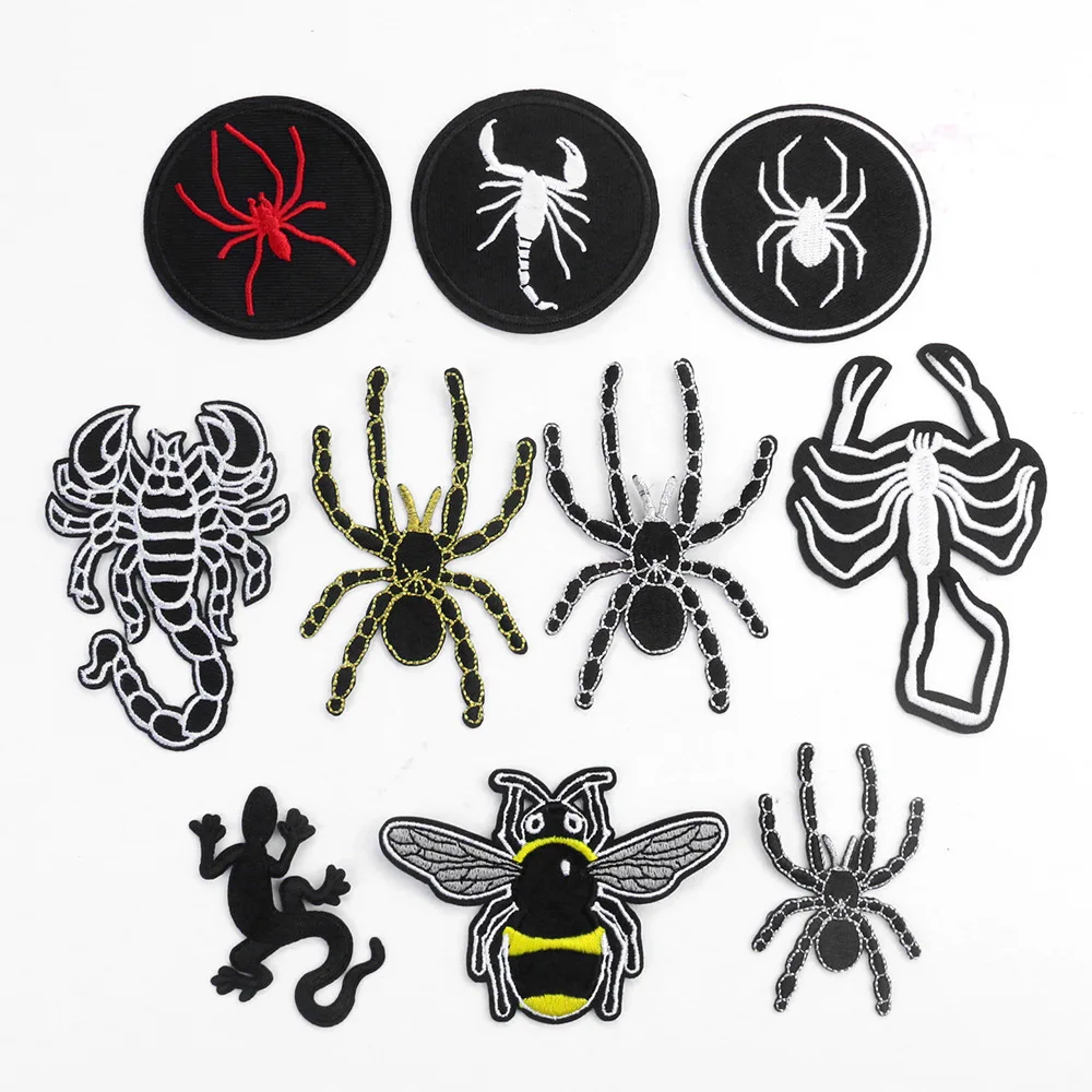 1pc cool black white Spider gecko scorpion bee Clothing thermoadhesive patches iron on patch Embroidered applique stripe armband