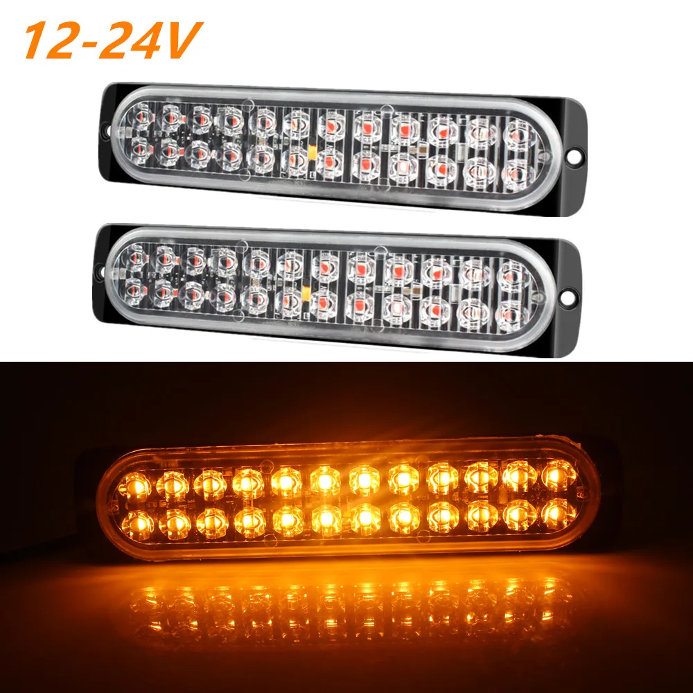 

2PCS Car Led Strobe Warning Light 24LED Truck Strobe Flashing Emergency Light Traffic Light Car Light 12-24V Car Beacon Lamp