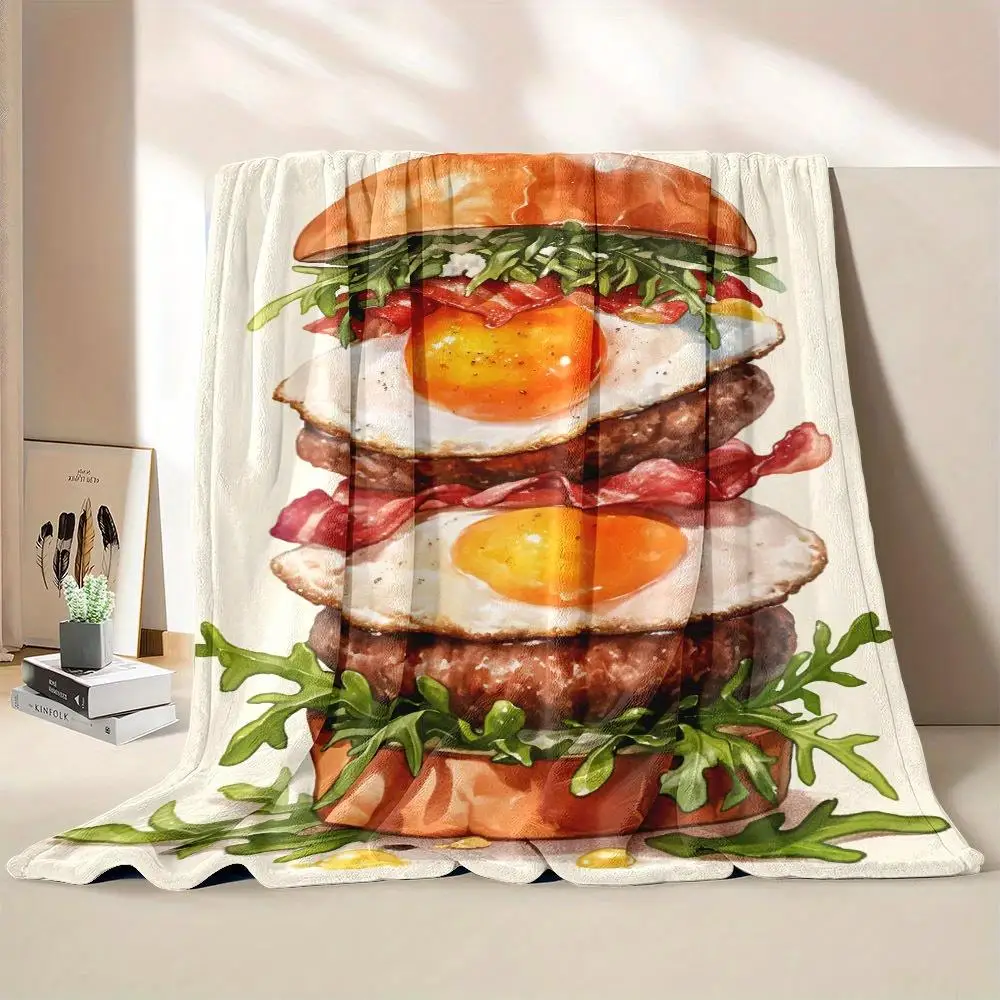 Luxurious hamburger pattern Flannel printed blanket suitable for all seasons suitable for living room office sofa and travel