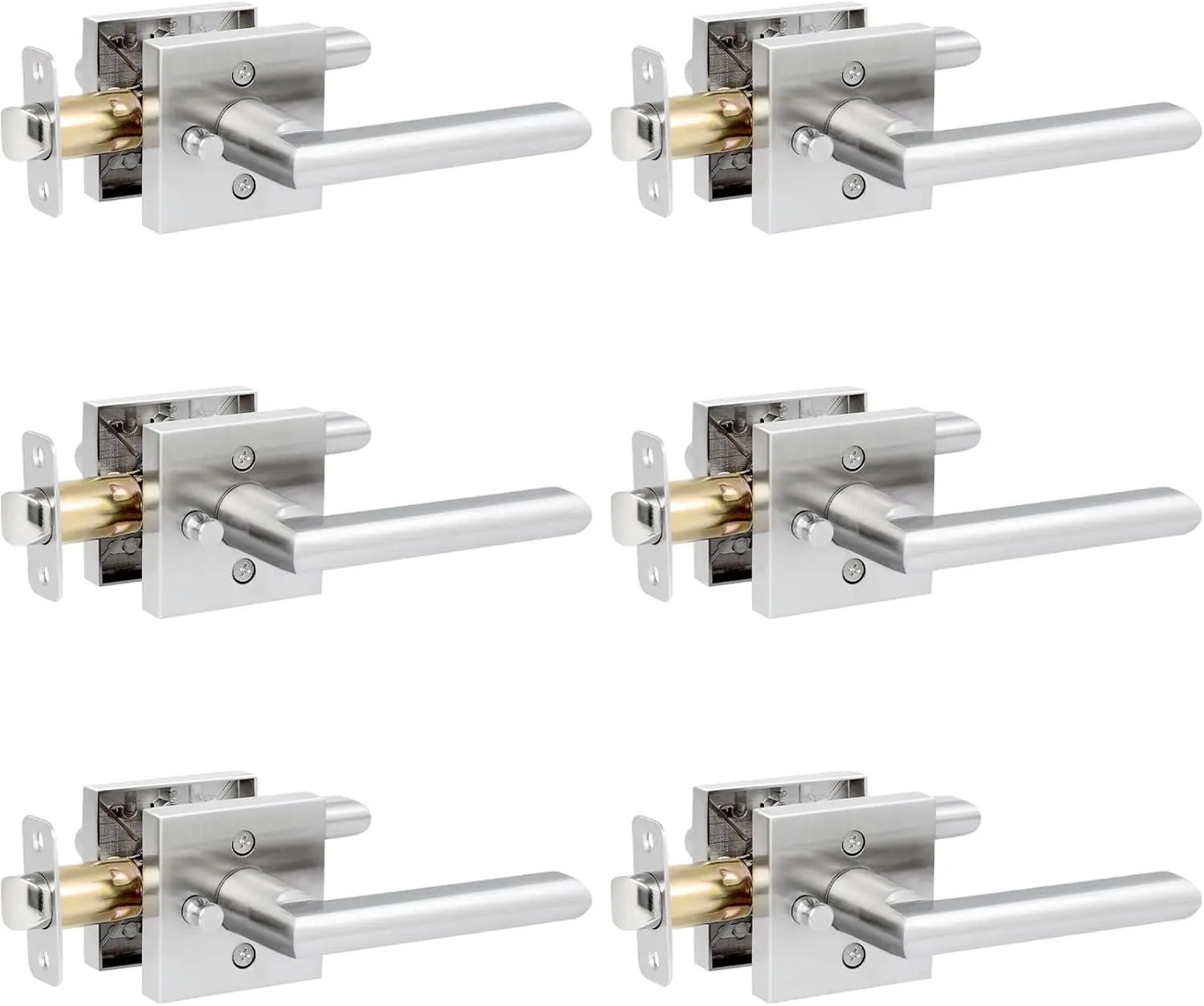 

6-Pack Privacy Door Handles with Lock, Satin Nickel Finish, Heavy Duty Zinc Alloy for Bedroom and Bathroom