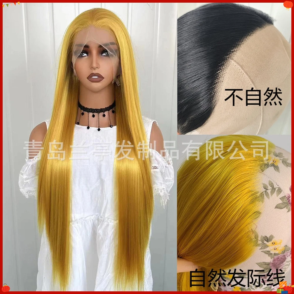 Fashion Long Blonde Synthetic Lace Front Wig for Women Natural Looking Fiber Cosplay Party Daily Use Hairpiece