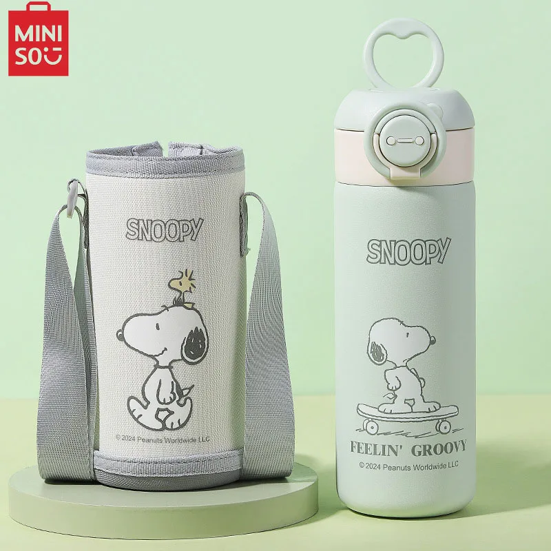 MINISO Snoopy Children Straw Insulated Cup 316 Food Grade Stainless Steel Portable Cup for Student School Use