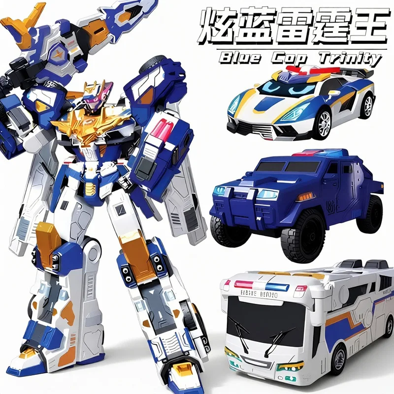 2026Metal Cardbot S BLUE COP TRINITY Drilling Vehicle Transform Combined Robot Action Figures Toys Car Card Animation Model Gift