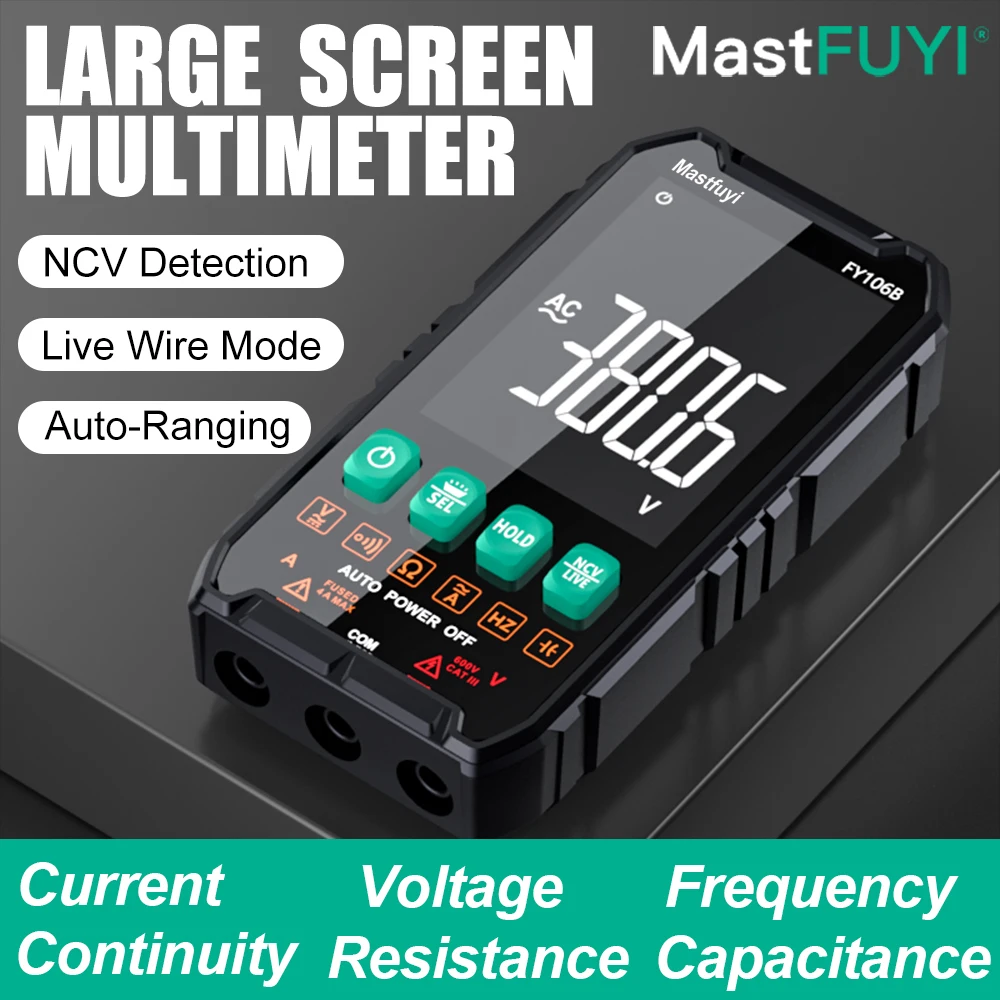 MASTFUYI Multimetro digitale 600V/4A AC/DC AC e DC Tensione e corrente Gamma automatica Misurazione resistenza/capacità/test diodi