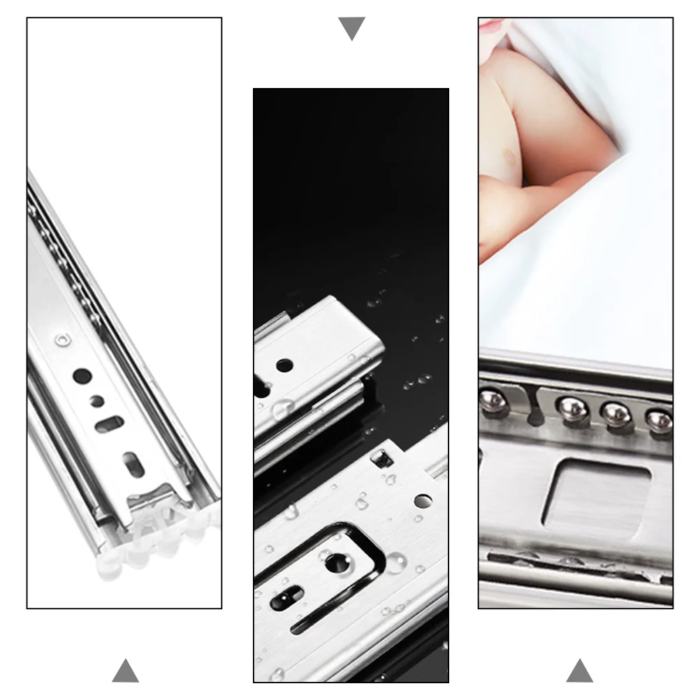 

2pcs Stainless Steel Slide Rail Three-Section Full Extension Ball Bearing Drawer Track Buffer Damping Cabinet For