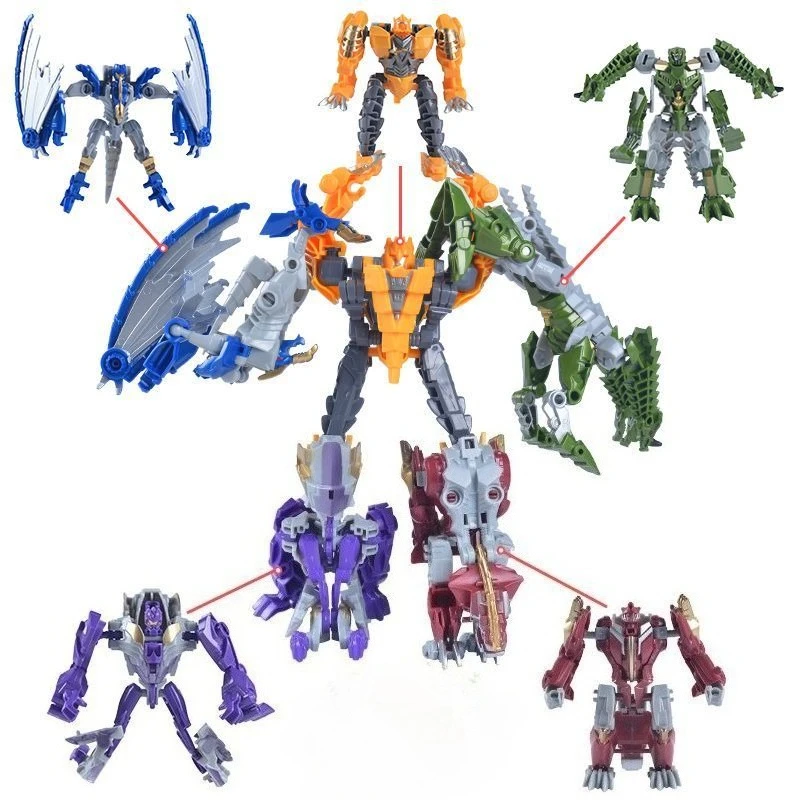 7 ''/18cm Dinosaur Combination Transformation 5 in 1 Mini Action Figure Toys Plastic Model Collection Toy Best Gift for Boys