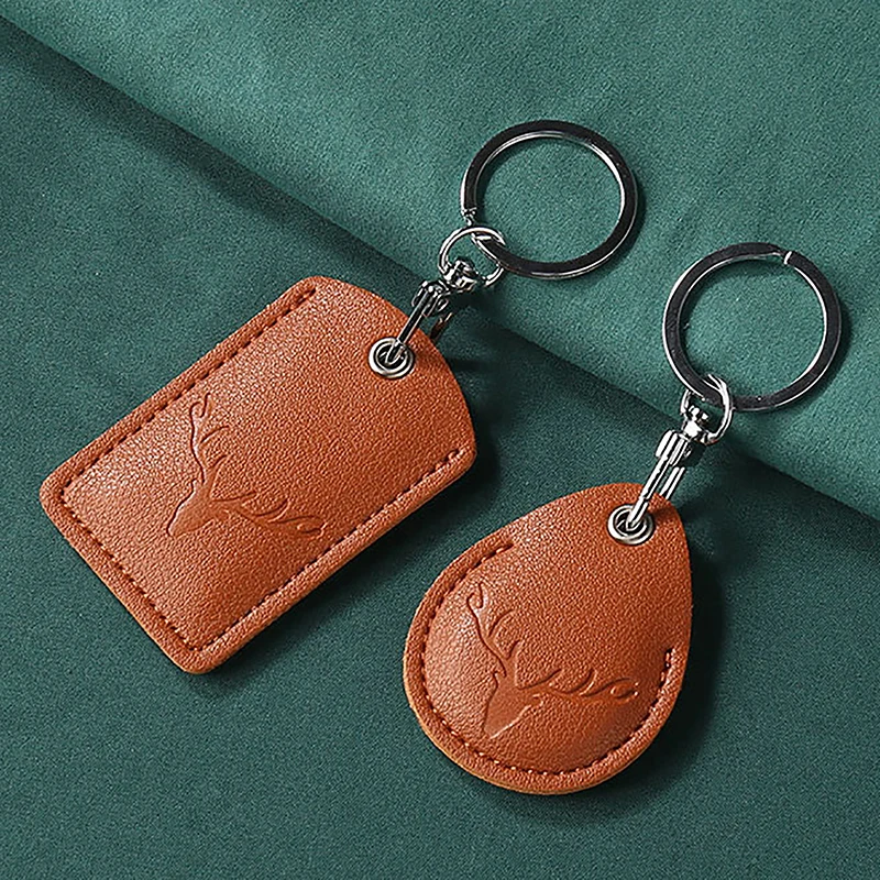 1Pcs Access Card Case Leather Card Holder Keychain Key Ring Access Card Bag Door Lock Access Tags ID Card Case Keychain