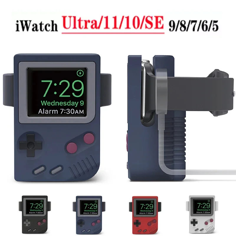 Silicone Holder for IWatch Charger Stand for Apple Watch 10 9 8 7 6 5 4 SE 46MM Charging Dock Desktop Retro Game Console Design view 2