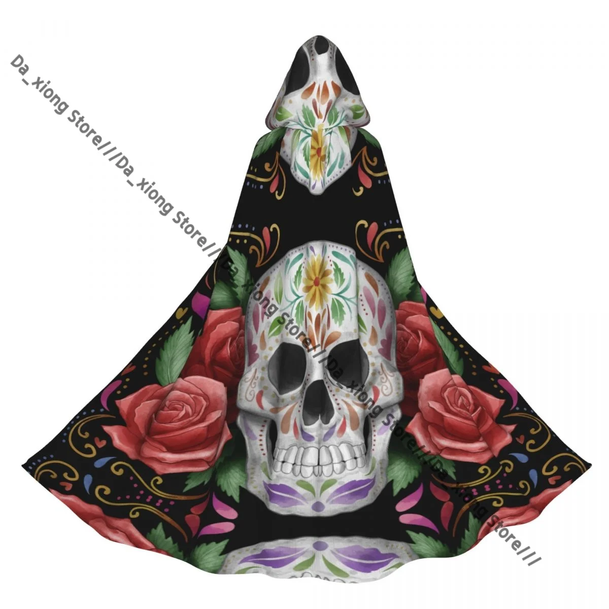 

Witch Long Hooded Robe Watercolor Dia De Muertos Halloween Cloak Cosplay Costumes for Adult