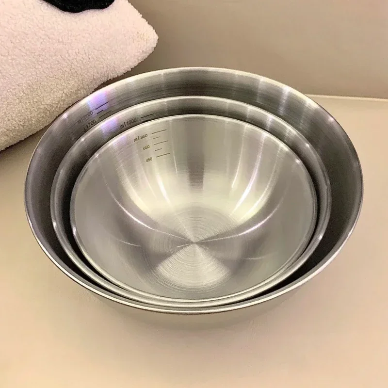 3PCS Stainless Steel Stainless Steel Cooking Bowl Household Salad Bowl Thicken Knead The Dough Mixing Bowl Kitchen Tableware