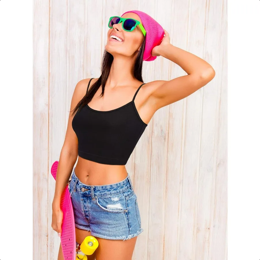 여성용 크롭 탑 4개 기본 운동 탑 스파게티 스트랩 탱크 탑 슬리브 레이서 백 캐미 스포츠 체육관용