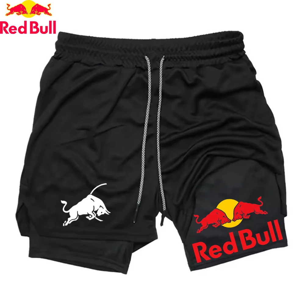 

New Men'S 2-In-1 Red Bull Sports Shorts, Breathable, Casual, Fast Drying Double-Layer Shorts, Summer Running Sports Shorts M-3xl