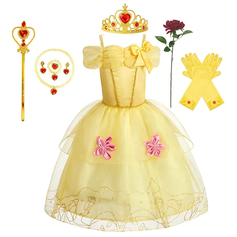 فستان ديزني برينسيس رابونزيل بيل سنو وايت للفتيات، زي ملكة الثلج إلسا، ملابس كرنفال للأطفال لأعياد الميلاد #4