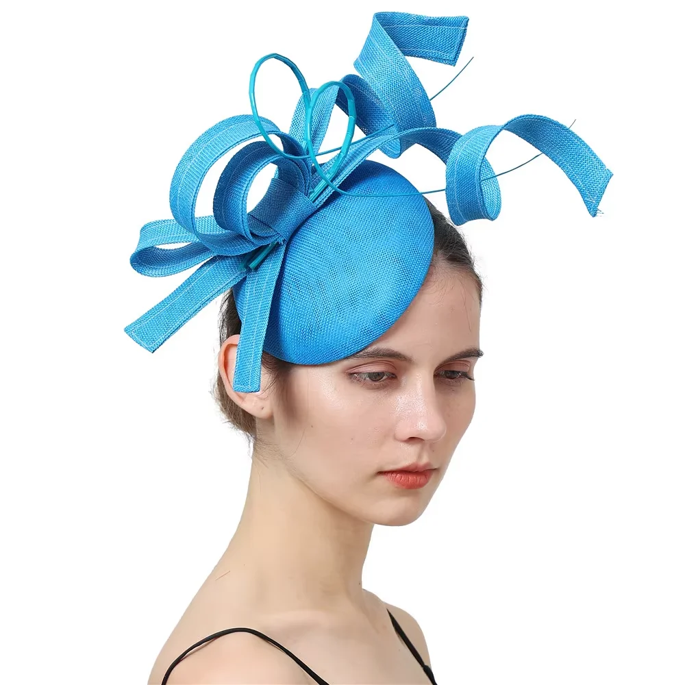 

Имитация Sinamay Fascinator, женские свадебные шляпы, королевские цветочные женские головные уборы с перьями, заколки для волос, аксессуары для церковных мероприятий