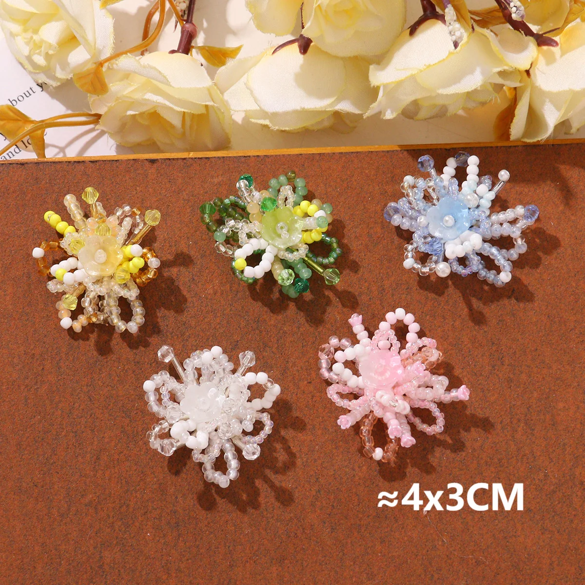 Colorful Glass Beads Cluster Flower Ornaments Button 4pcs Wholesale DIY Jewelry Making Embellishment Decoration Accessory