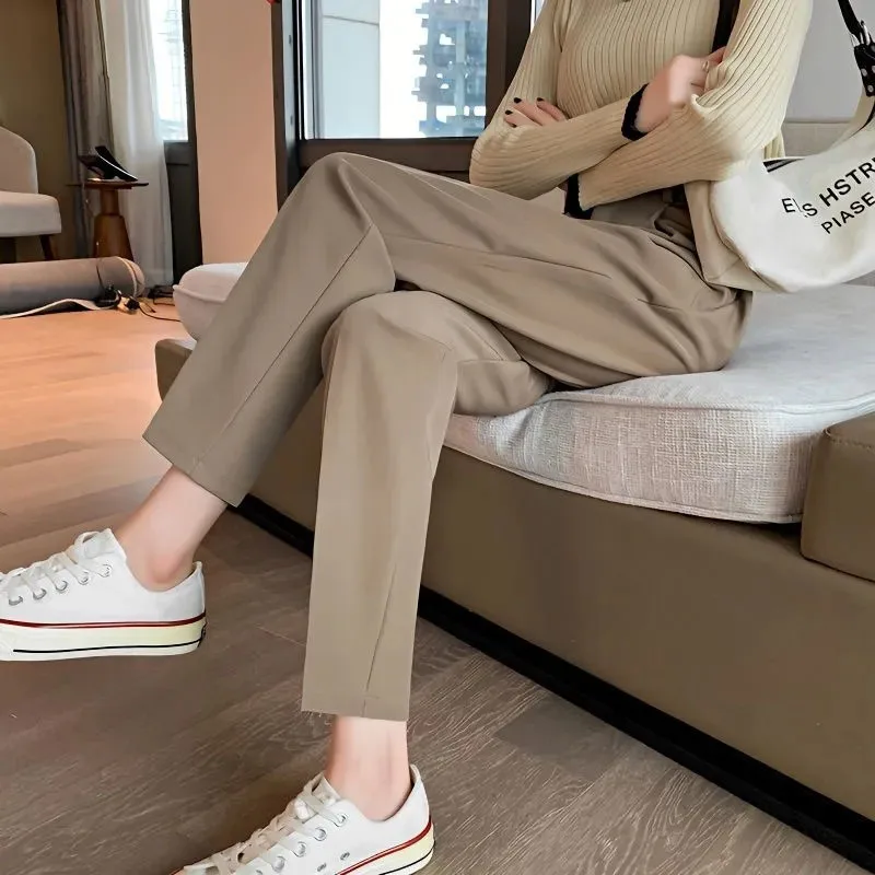 Lucyever Women Fashion Straight Suit Pants High Waist Office Wear Formal Pencil Pants Ladies Korean All-Match Baggy Trousers