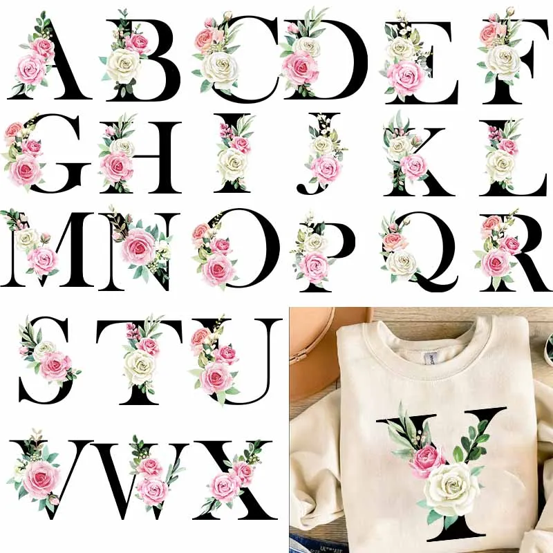 Fashion Black Flower A-Y Letter Visual Design Clothing Transfer Printing Lron Transfer Printing DTF DIY Unique Heat Transfer