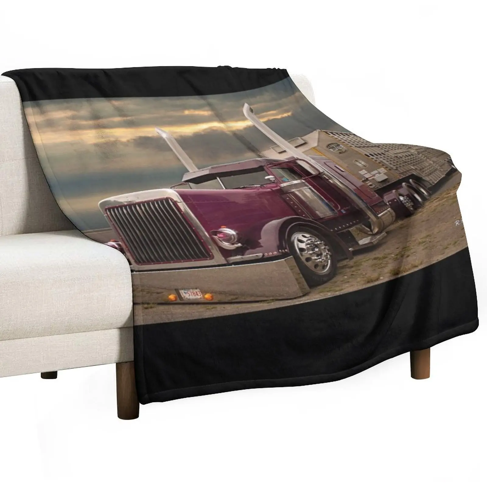 Purple Peterbilt Livestock hauler Throw Blanket No Pilling Soft Warm Blanket for Bed