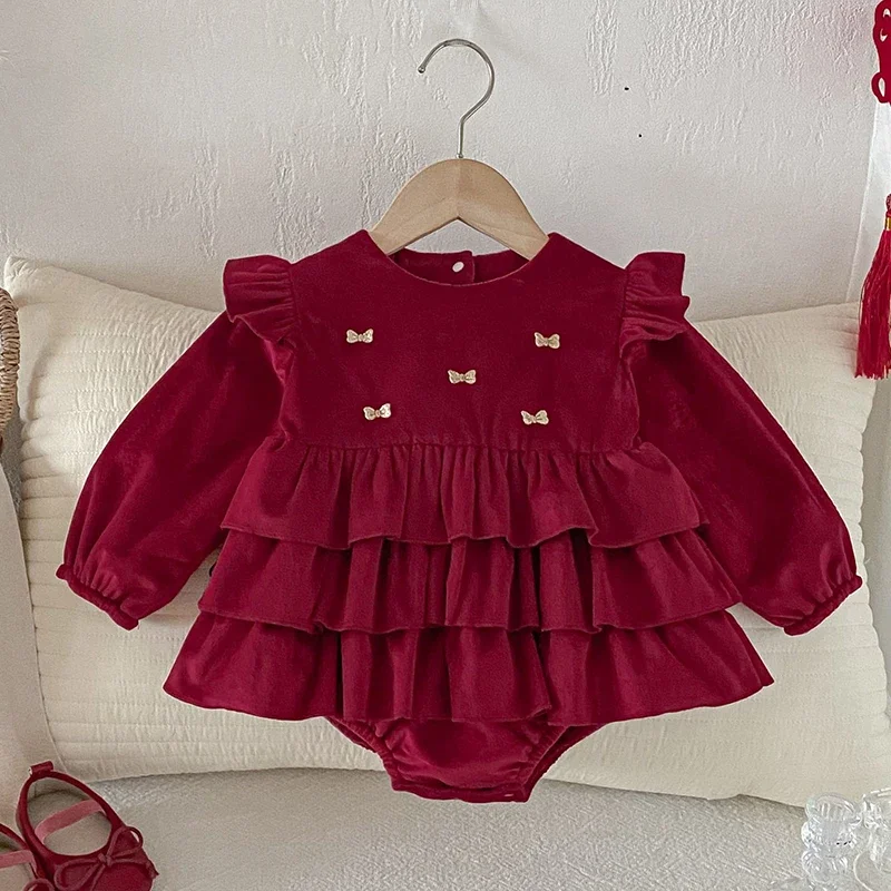 

2025 New Year Thicken Warm Clothing Winter Christmas Clothes 0-24M Newborn Baby Girls Bodysuits Infant Baby Girls Jumpsuit