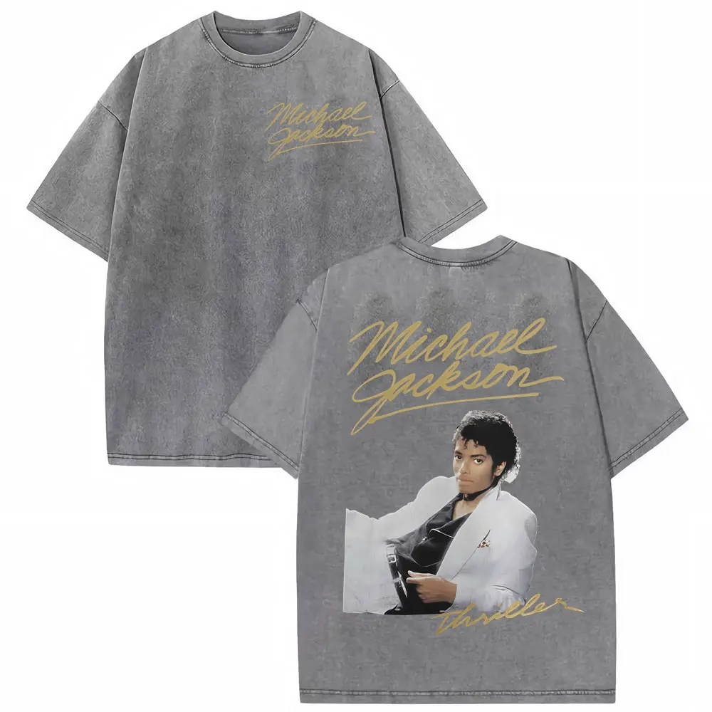 Michael Jackson King of Pop Bad Tour Vintage Washed T-shirt Men's Women Harajuku Hip Hop T Shirts Casual Loose Oversized T Shirt