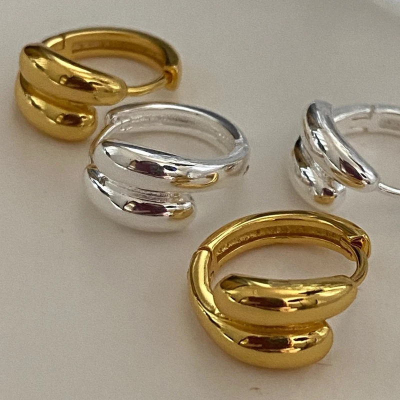 Small Water Droplet Hoop Earrings for Women Simple Golden Silver Color Metal Loop Earrings Geometry Fashion Round Circle Jewelry