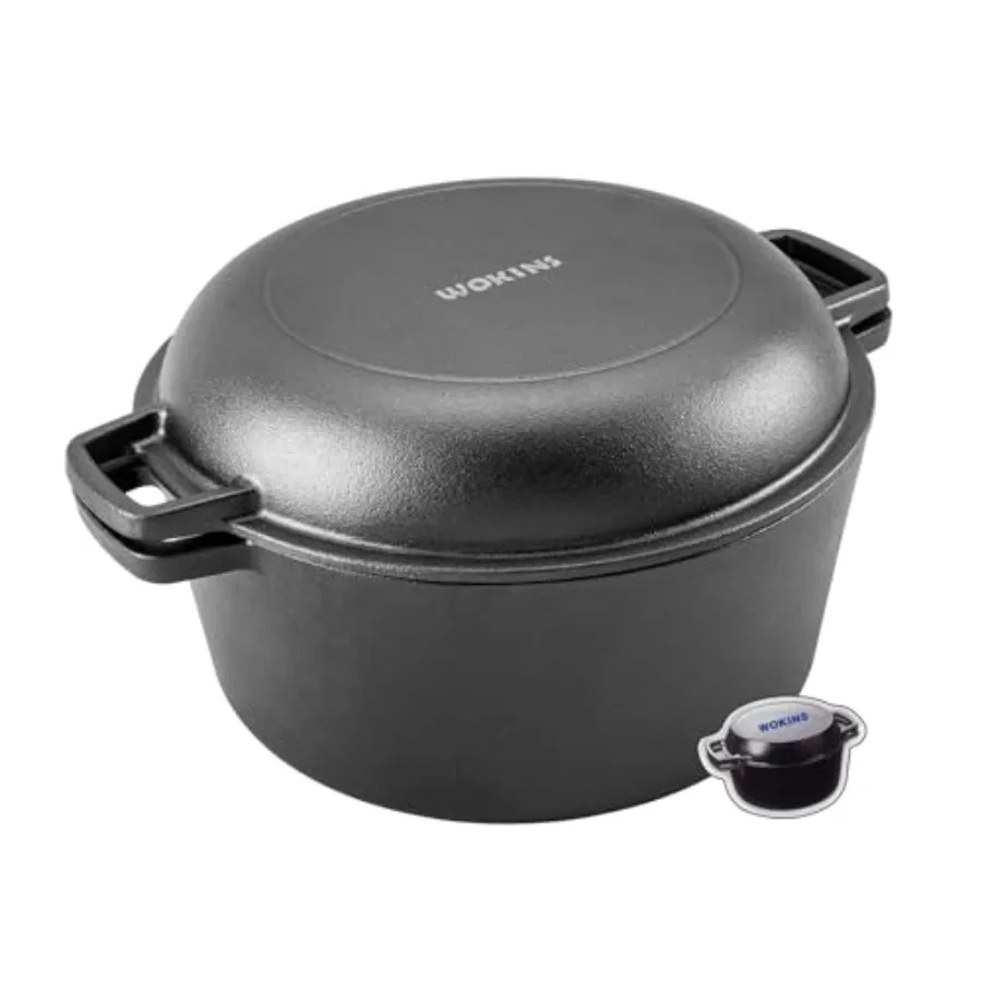 

Универсальная чугунная жаровня 2-в-1 с крышкой-сковородой, для гриля, костра и плиты, прочная черная посуда для приготовления пищи с D-образной ручкой